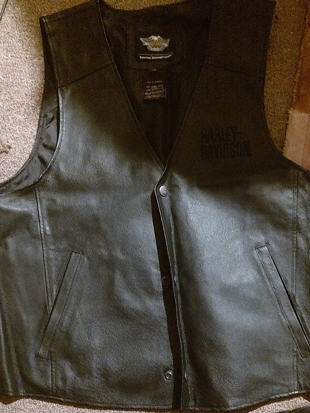 Harley-Davidson Black Leather Snap-Front Riding Vest